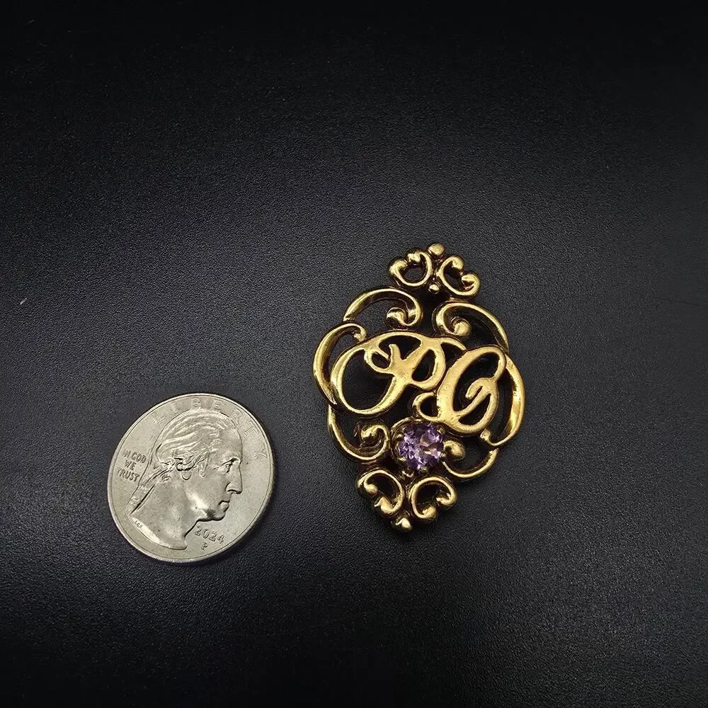 Avon President's Club Gold Tone Brooch Purple Rhinestone Vintage Jewelry